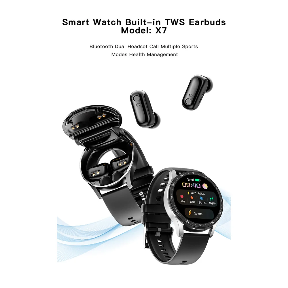 Nové X7 Headset Smart Hodinky TWS Dva V Jednom Bezdrôtová Dual Headset Hovor Zdravie Krvný Tlak Šport, Hudba Smartwatch Hot . ' - ' . 4